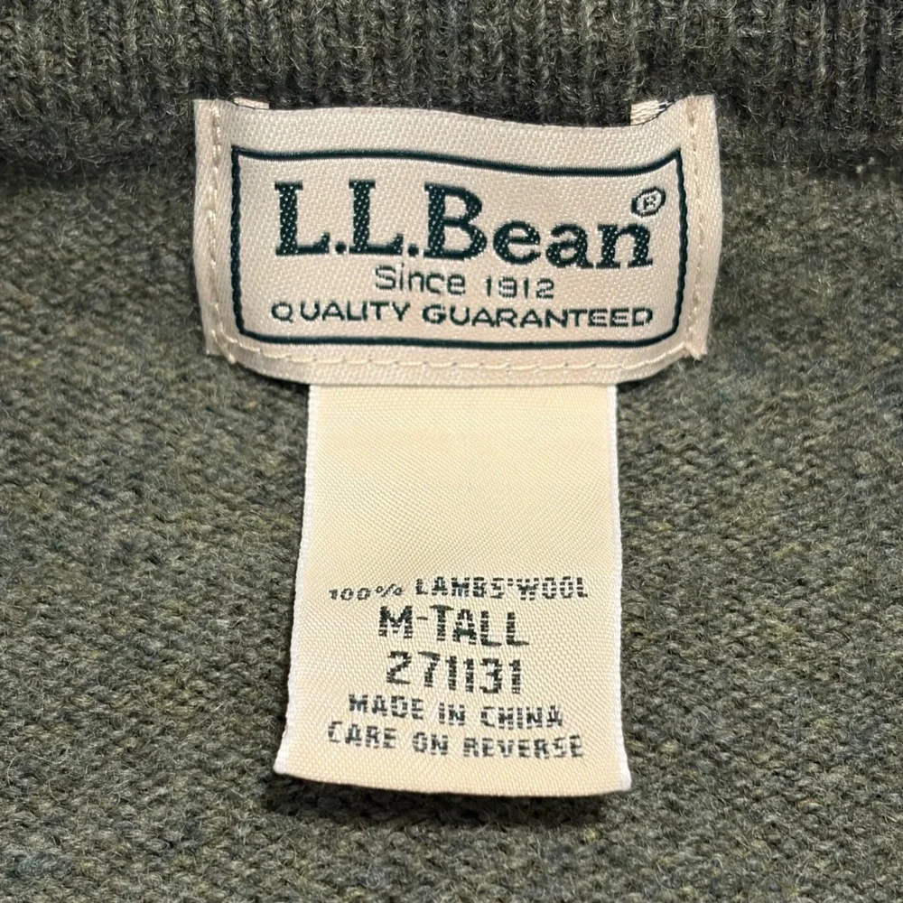 LL Bean Sweater Mens M Tall Green Argyle V-Neck 100% Lambswool 271131